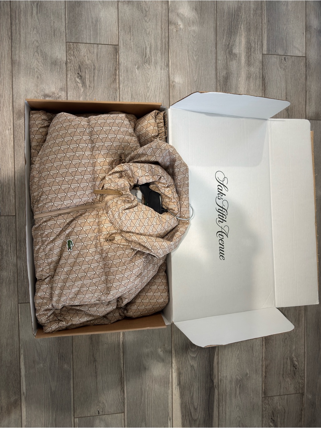 Lacoste Beige Monogram Quilted Bomber Jacket